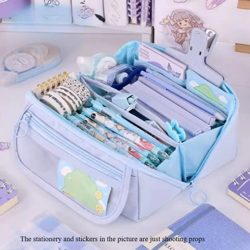 Trousse Grande Capacité Multi-compartiments — Organisateur Bureau et École (Rose/Violet/Noir)