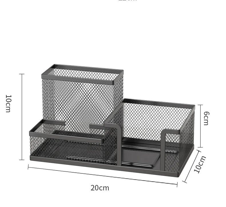 Organisateur de Bureau en Grille Métallique — 3 Compartiments avec Porte-stylo