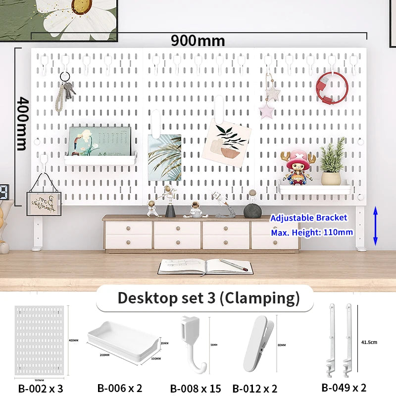 Panneau de Rangement Bureau Vertical Réglable — Rack Papeterie et Figurines Décoratives