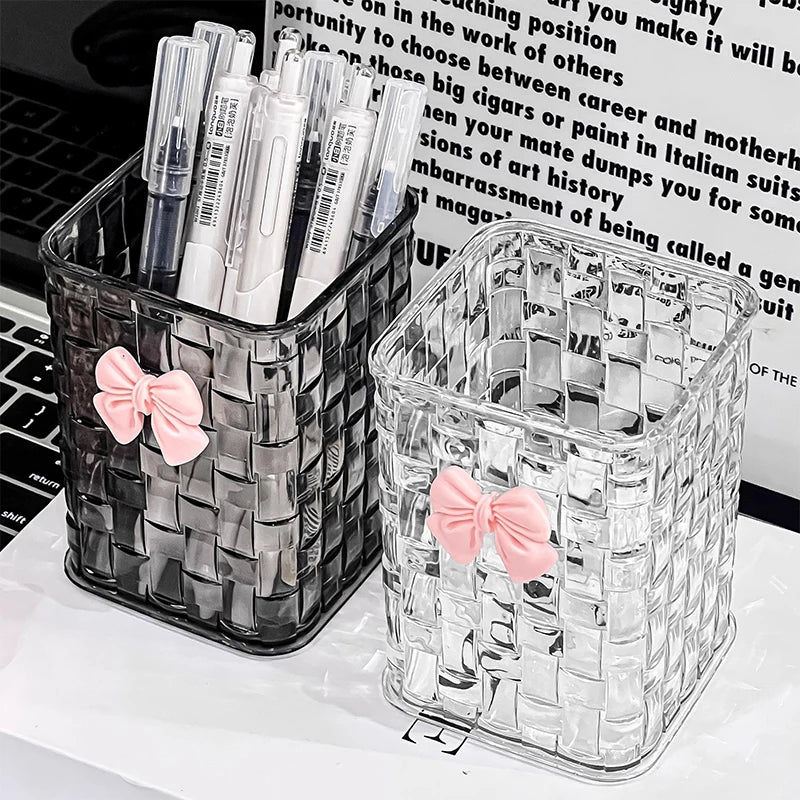 Porte-stylo et Rangement Bureau avec Décoration Nœud Papillon — Corbeille de Rangement