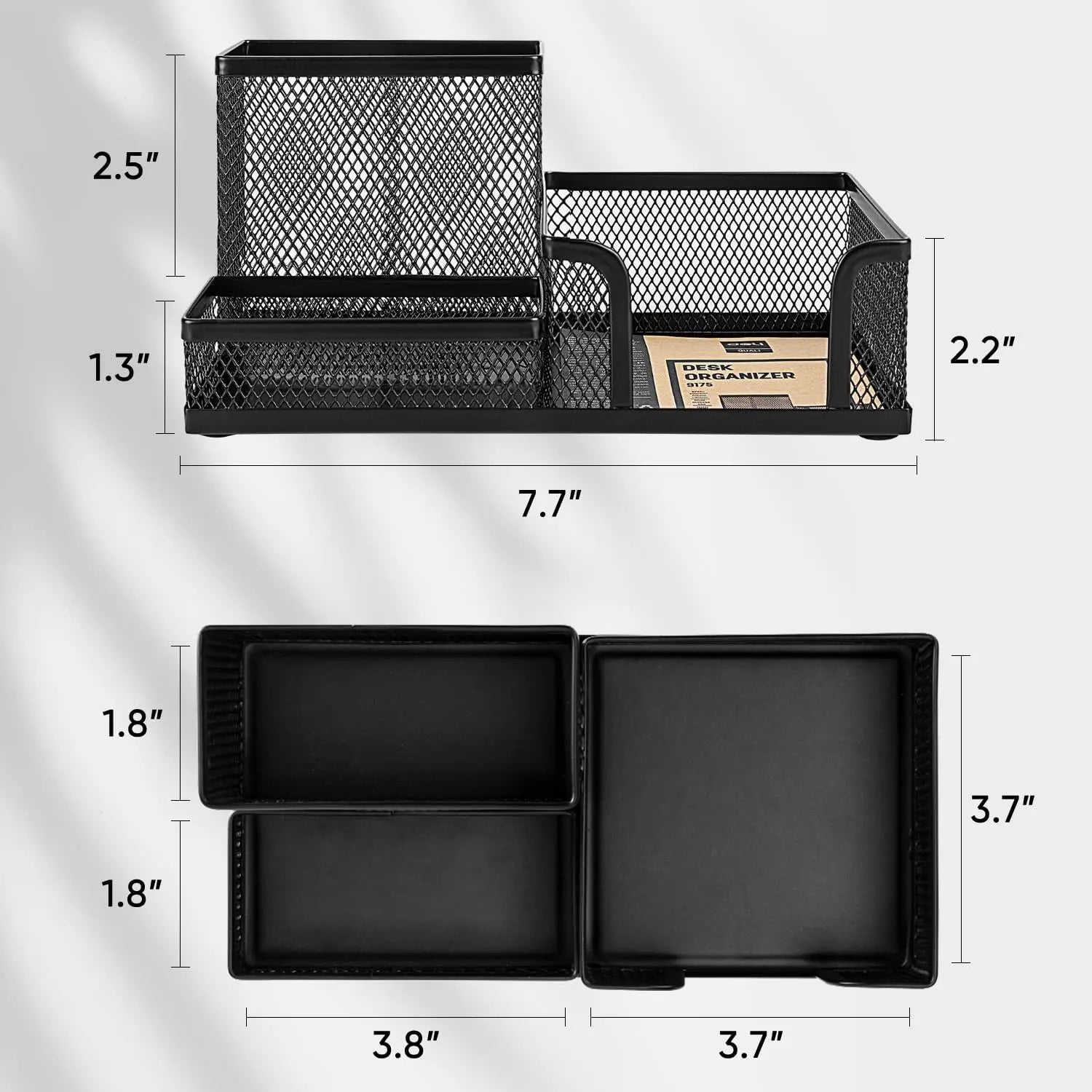 Organisateur de Bureau en Grille Métallique — 3 Compartiments avec Porte-stylo