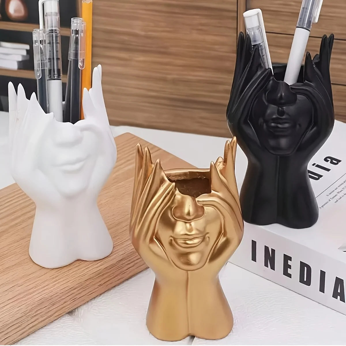 Porte-stylo Décoratif Visage — Vase Sculpture Bureau, Rangement Pinceaux et Stylos