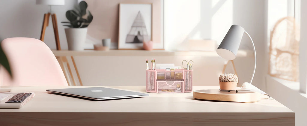 Organisateur de Bureau en Grille Métallique — 9 Compartiments avec Tiroirs et Porte-stylo