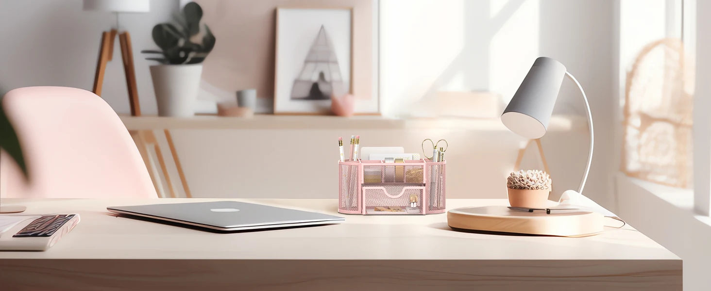 Organisateur de Bureau en Grille Métallique — 9 Compartiments avec Tiroirs et Porte-stylo