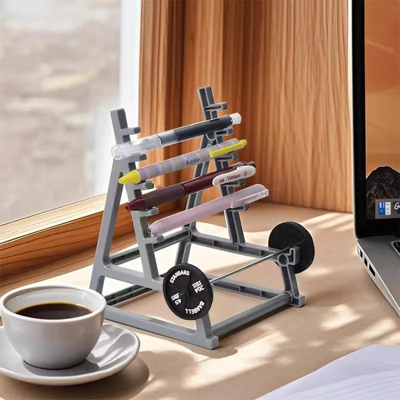 Porte-stylo Haltère Métal Créatif — Support Lunettes et Rangement Bureau Fitness