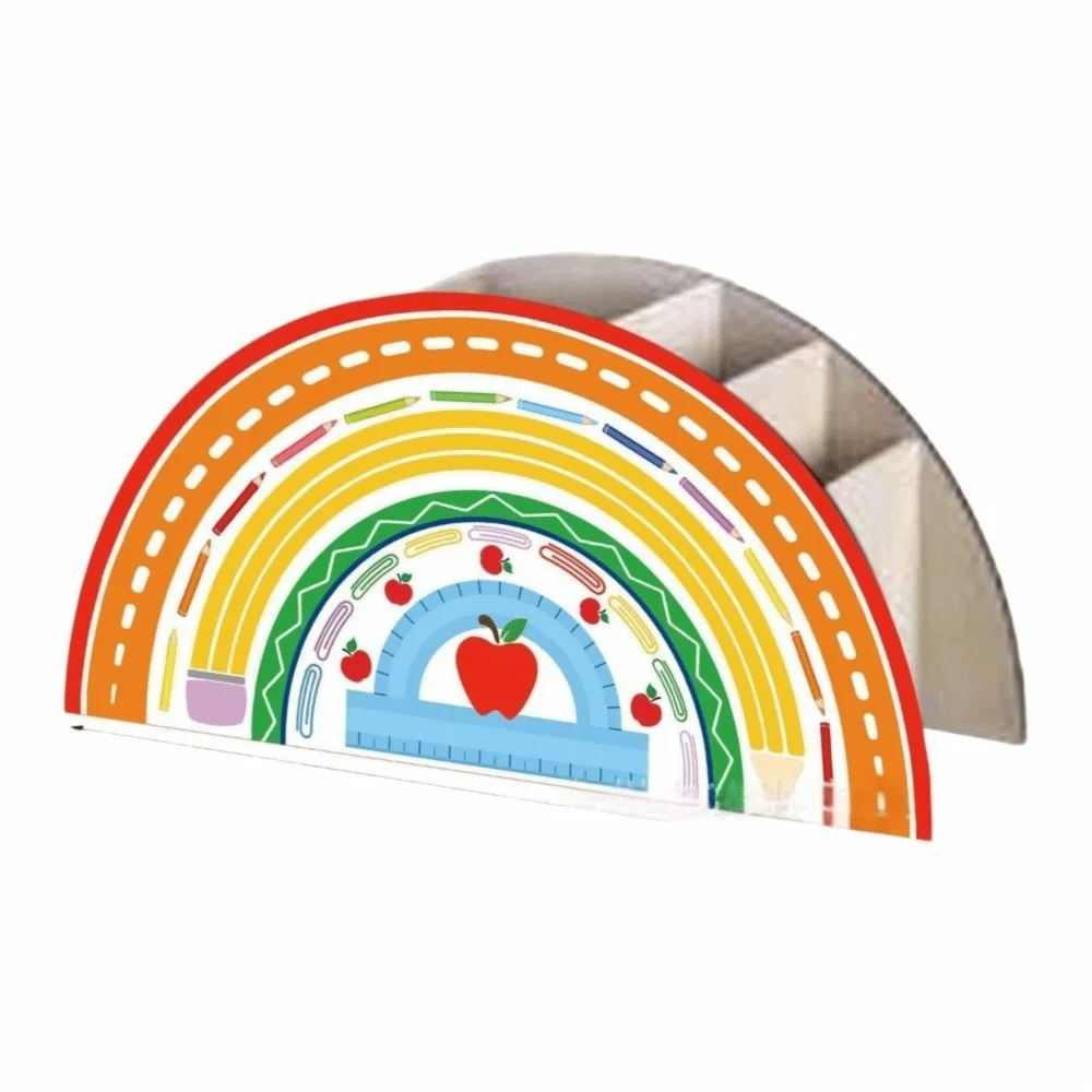 Porte-stylo Arc-en-ciel en Bois — 5 Fentes, Organisateur Pinceaux et Stylos Colorful
