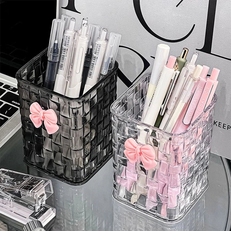 Porte-stylo et Rangement Bureau avec Décoration Nœud Papillon — Corbeille de Rangement
