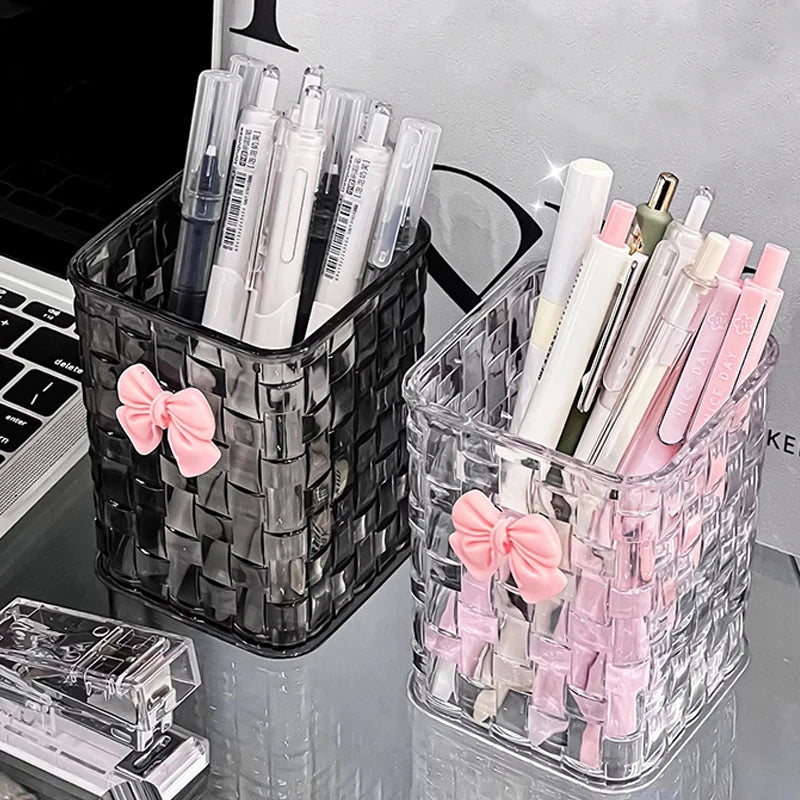 Porte-stylo et Rangement Bureau avec Décoration Nœud Papillon — Corbeille de Rangement