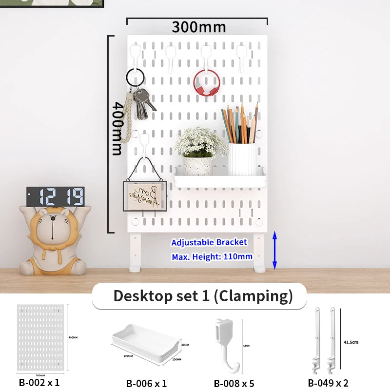 Panneau de Rangement Bureau Vertical Réglable — Rack Papeterie et Figurines Décoratives