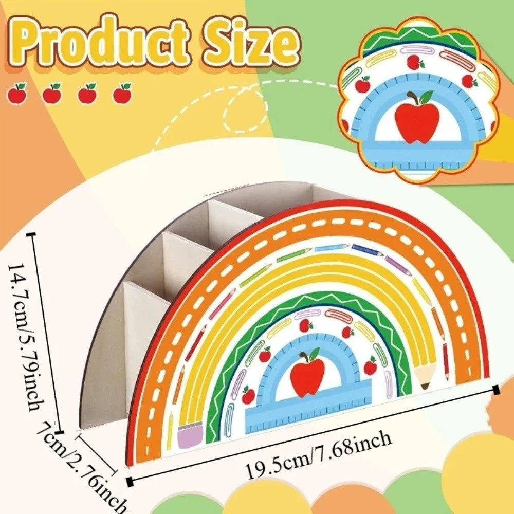 Porte-stylo Arc-en-ciel en Bois — 5 Fentes, Organisateur Pinceaux et Stylos Colorful