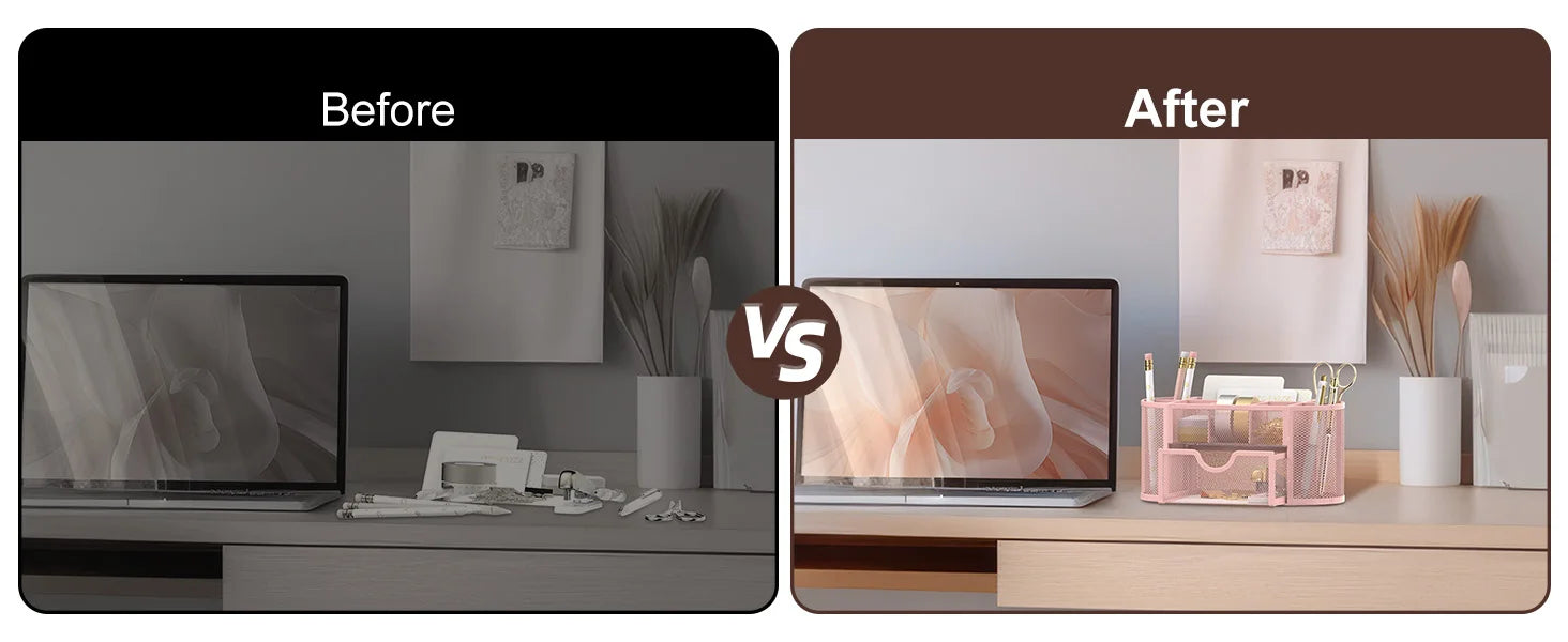 Organisateur de Bureau en Grille Métallique — 9 Compartiments avec Tiroirs et Porte-stylo