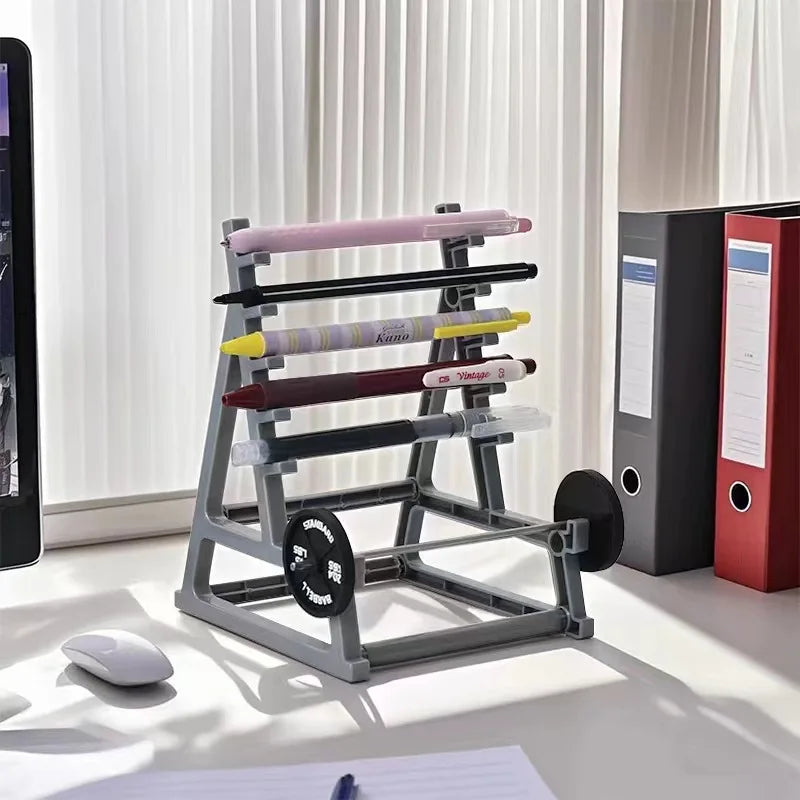 Porte-stylo Haltère Métal Créatif — Support Lunettes et Rangement Bureau Fitness