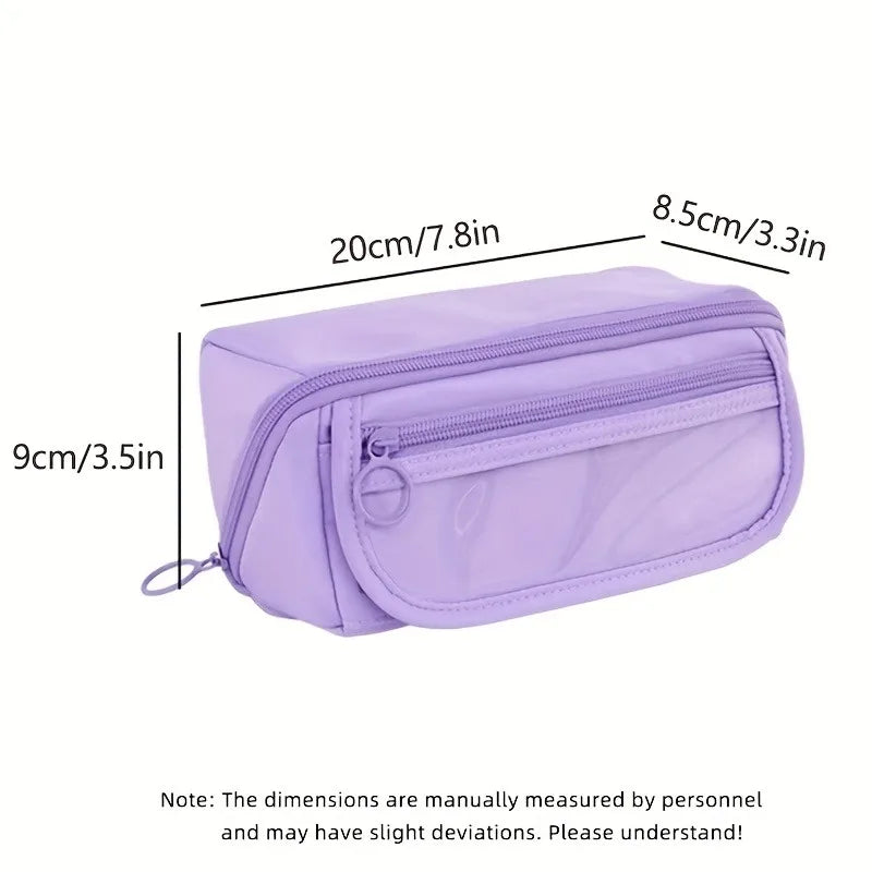 Trousse Grande Capacité Multi-compartiments — Organisateur Bureau et École (Rose/Violet/Noir)
