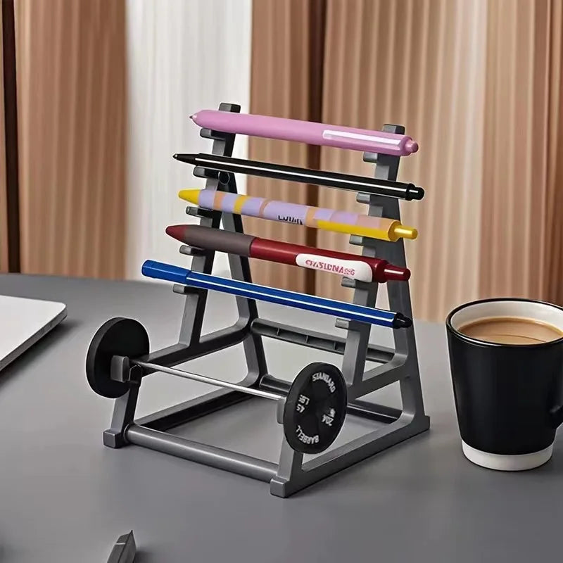Porte-stylo Haltère Métal Créatif — Support Lunettes et Rangement Bureau Fitness