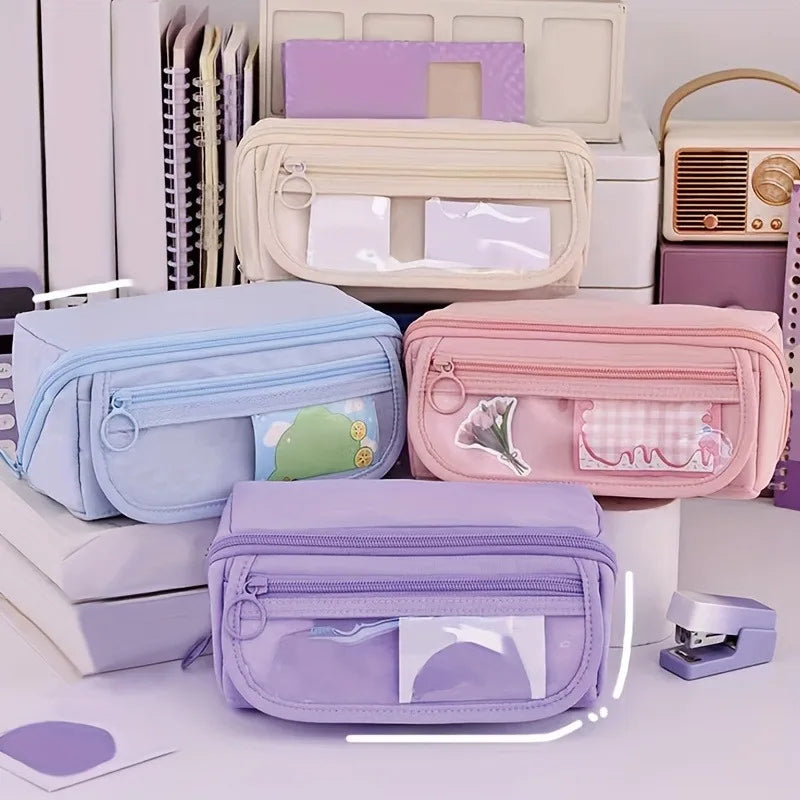 Trousse Grande Capacité Multi-compartiments — Organisateur Bureau et École (Rose/Violet/Noir)