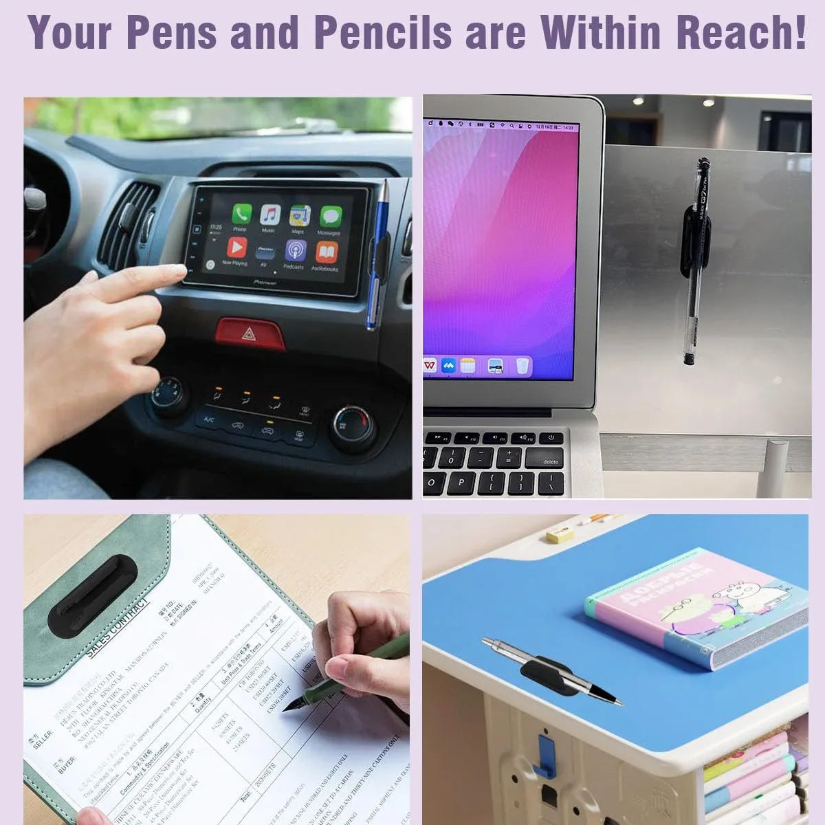 Porte-stylo Adhésif Anti-perte en Silicone — Organisateur Bureau, Enseignant et Étudiant