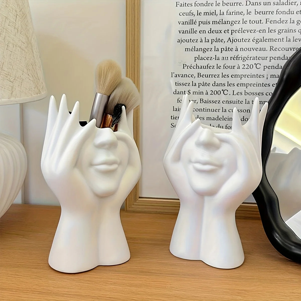 Porte-stylo Décoratif Visage — Vase Sculpture Bureau, Rangement Pinceaux et Stylos