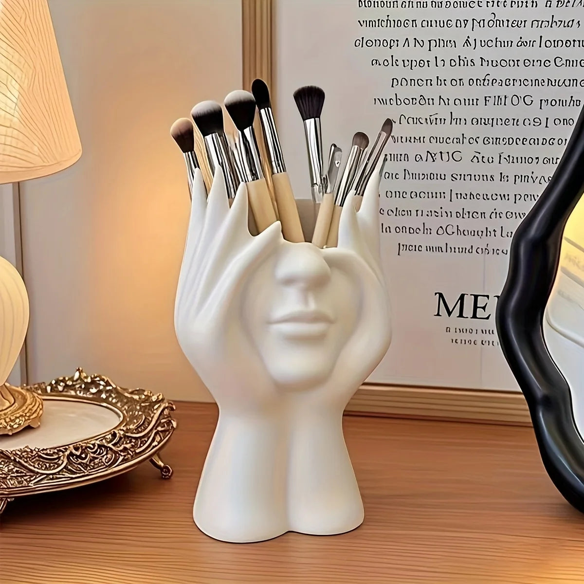 Porte-stylo Décoratif Visage — Vase Sculpture Bureau, Rangement Pinceaux et Stylos