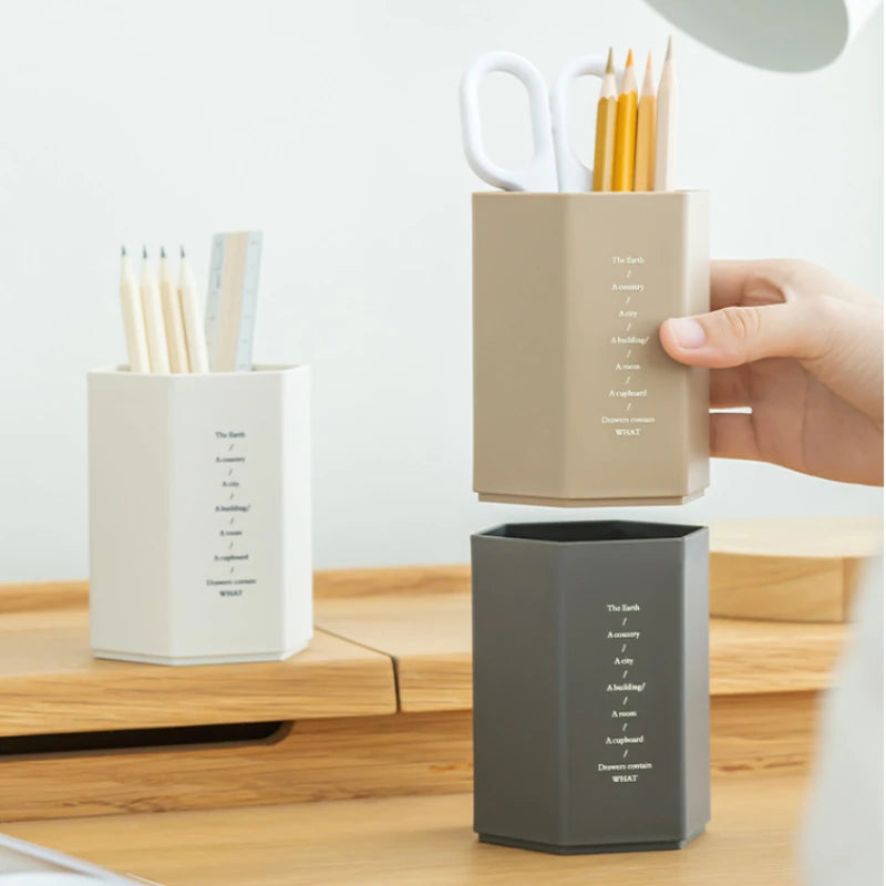 Porte-stylo Hexagonal de Bureau — Rangement Papeterie et Pinceaux Maquillage