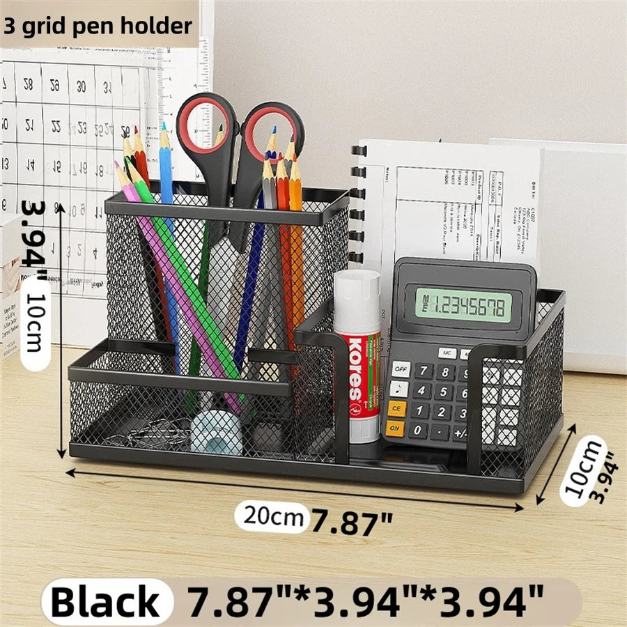Organisateur de Bureau en Grille Métallique — 9 Compartiments avec Tiroirs et Porte-stylo