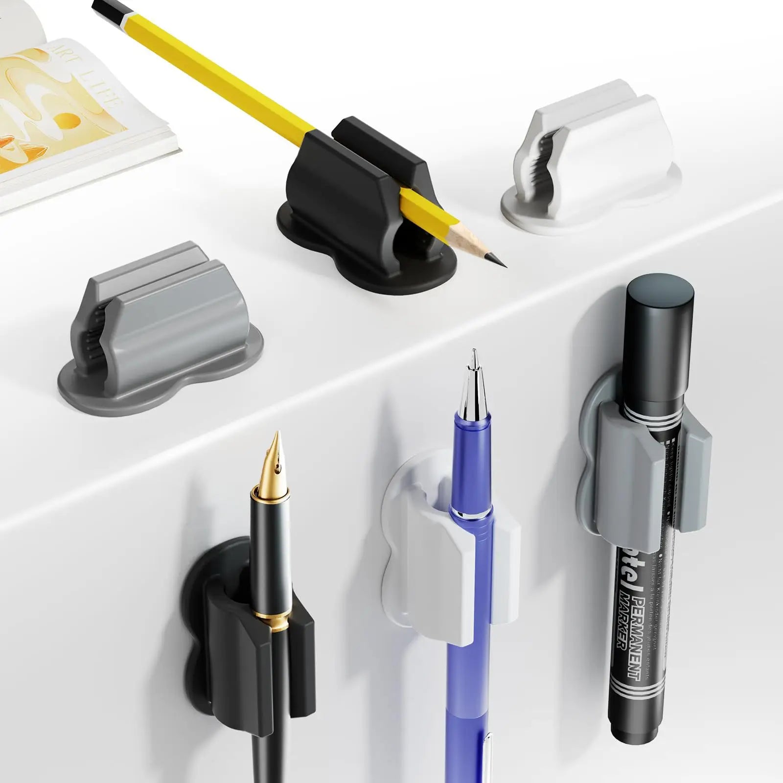 Porte-stylo Adhésif Anti-perte en Silicone — Organisateur Bureau, Enseignant et Étudiant