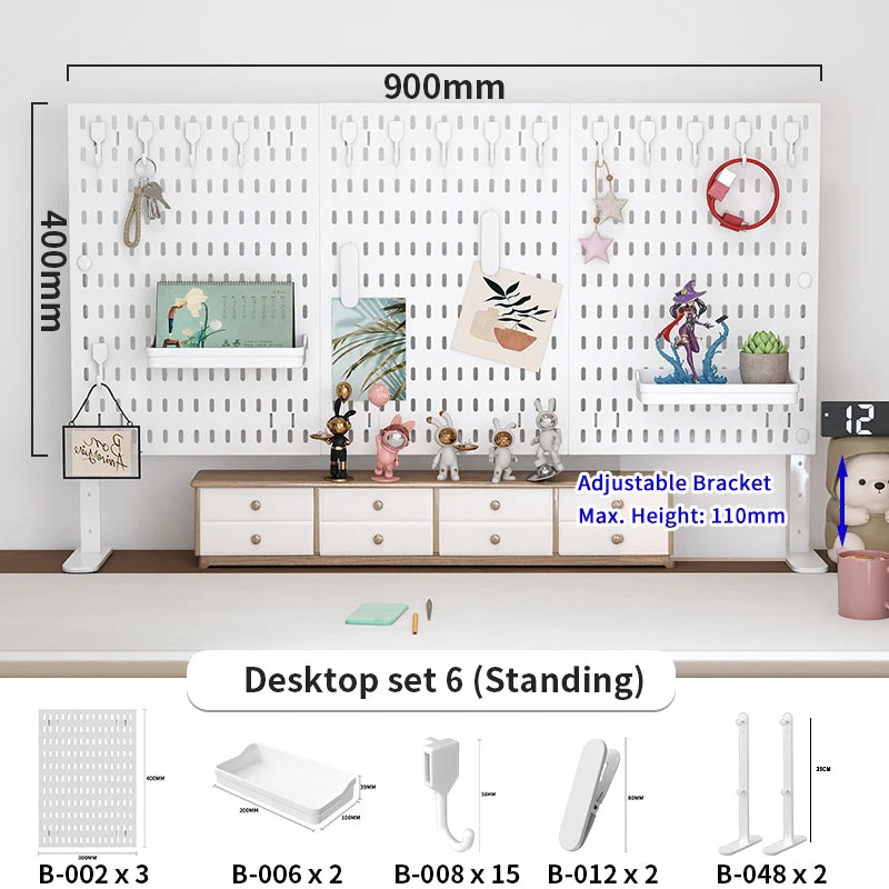 Panneau de Rangement Bureau Vertical Réglable — Rack Papeterie et Figurines Décoratives