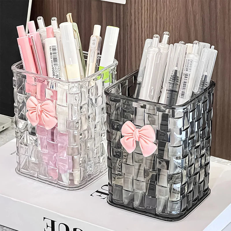 Porte-stylo et Rangement Bureau avec Décoration Nœud Papillon — Corbeille de Rangement