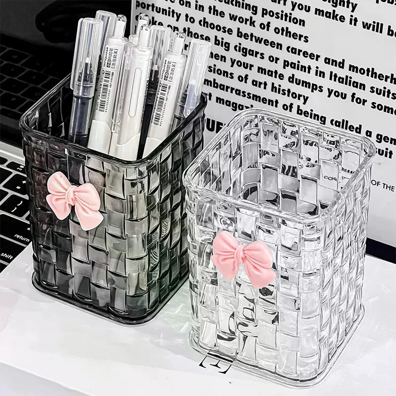 Porte-stylo et Rangement Bureau avec Décoration Nœud Papillon — Corbeille de Rangement