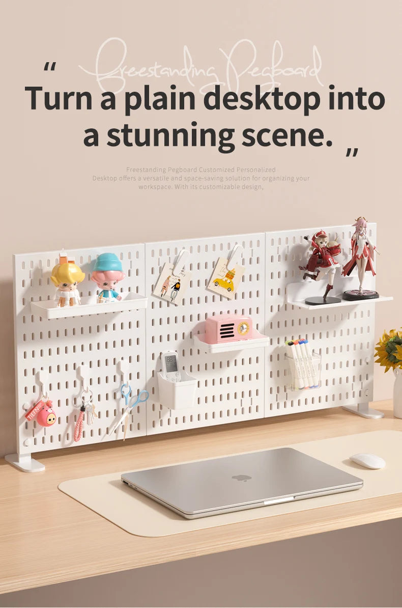 Panneau de Rangement Bureau Vertical Réglable — Rack Papeterie et Figurines Décoratives