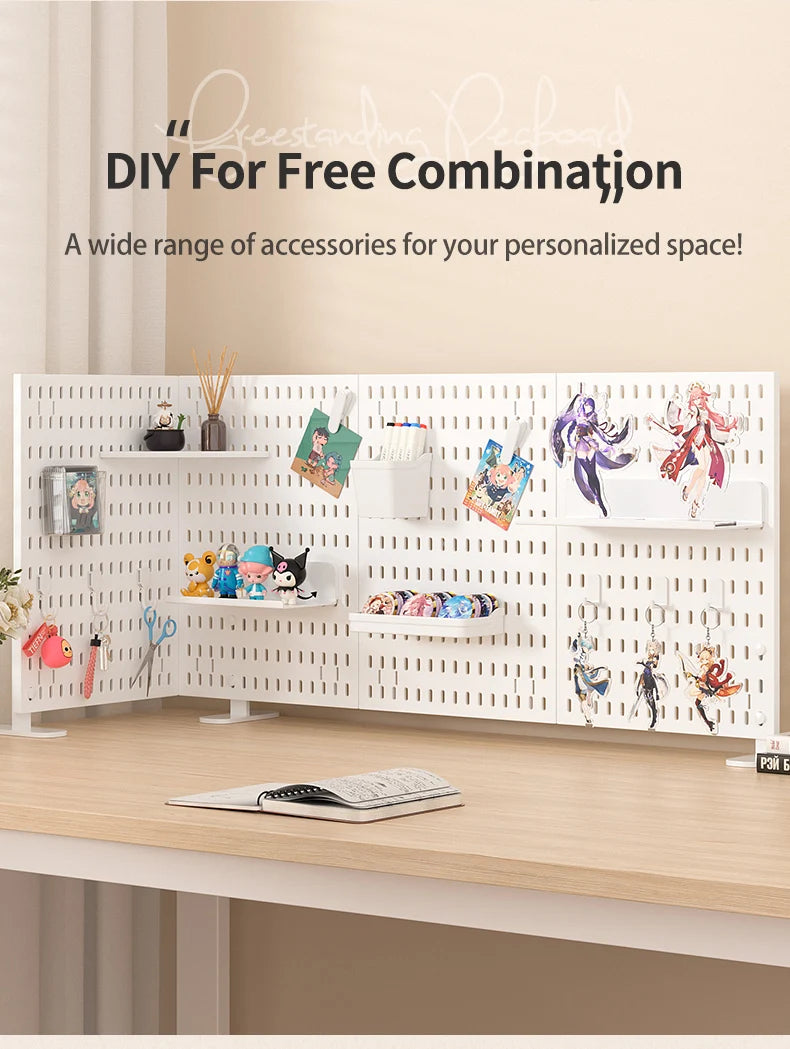 Panneau de Rangement Bureau Vertical Réglable — Rack Papeterie et Figurines Décoratives