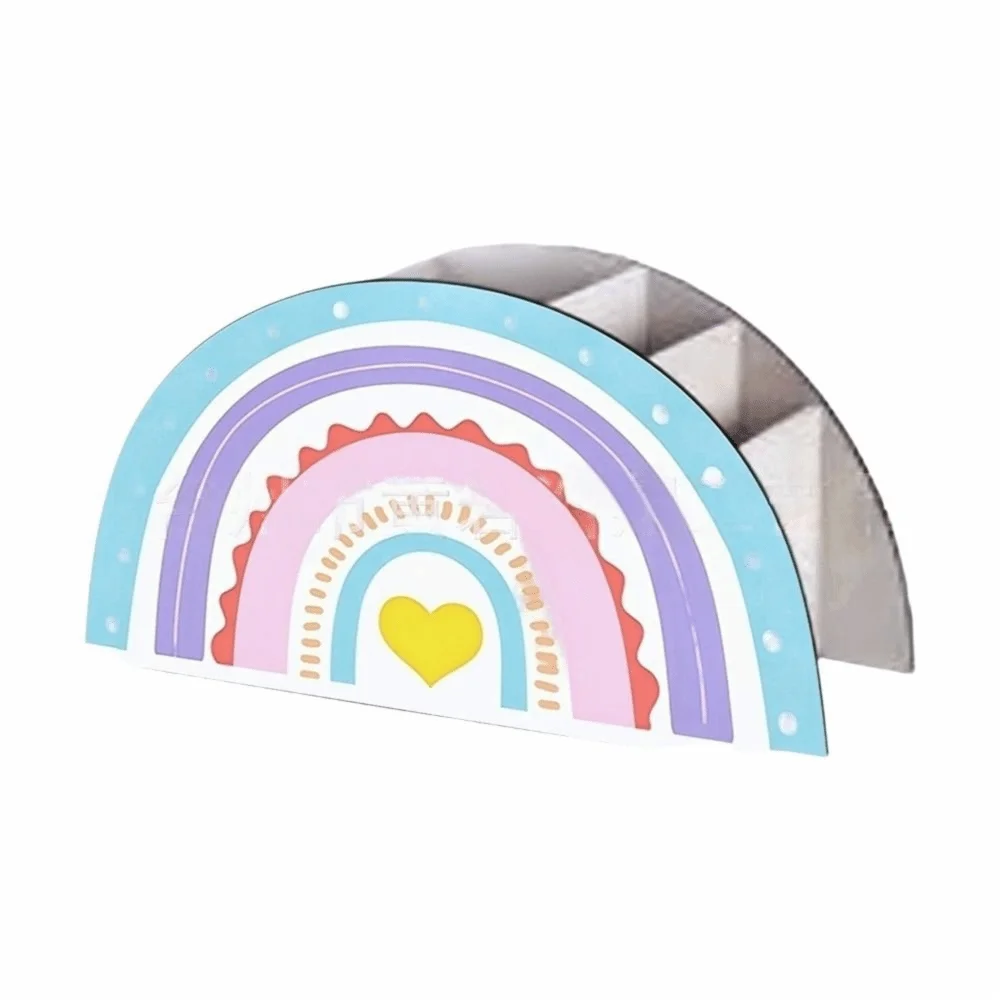Porte-stylo Arc-en-ciel en Bois — 5 Fentes, Organisateur Pinceaux et Stylos Colorful