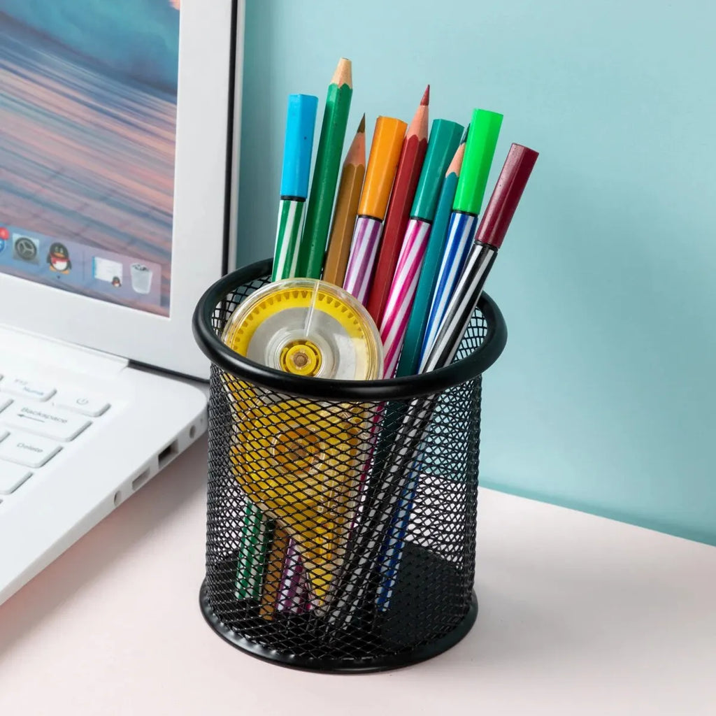 Porte-stylo en Métal Grille Carré — Pot à Crayons Solide pour Bureau