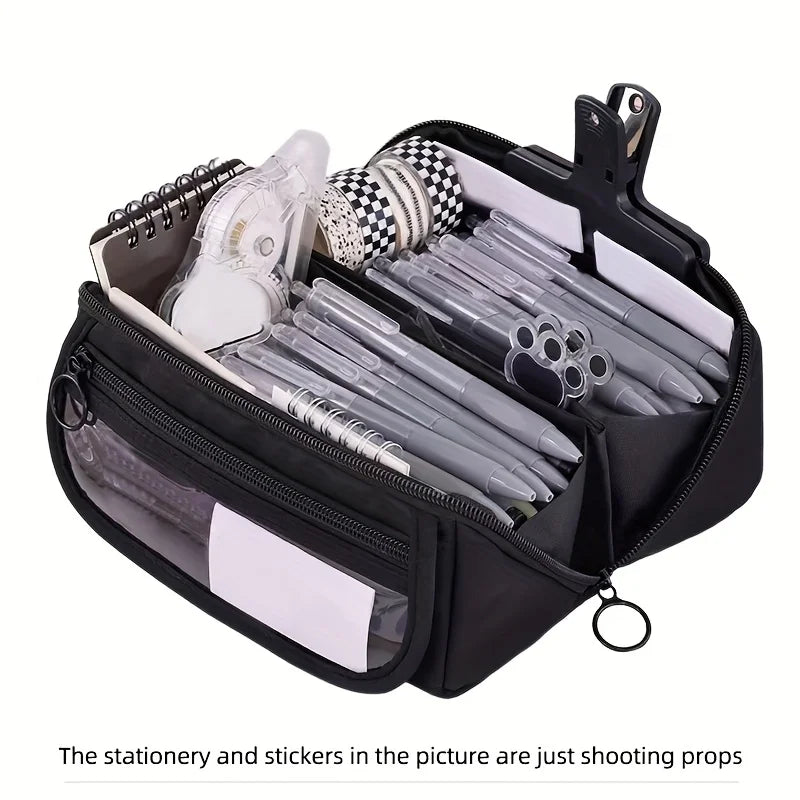 Trousse Grande Capacité Multi-compartiments — Organisateur Bureau et École (Rose/Violet/Noir)
