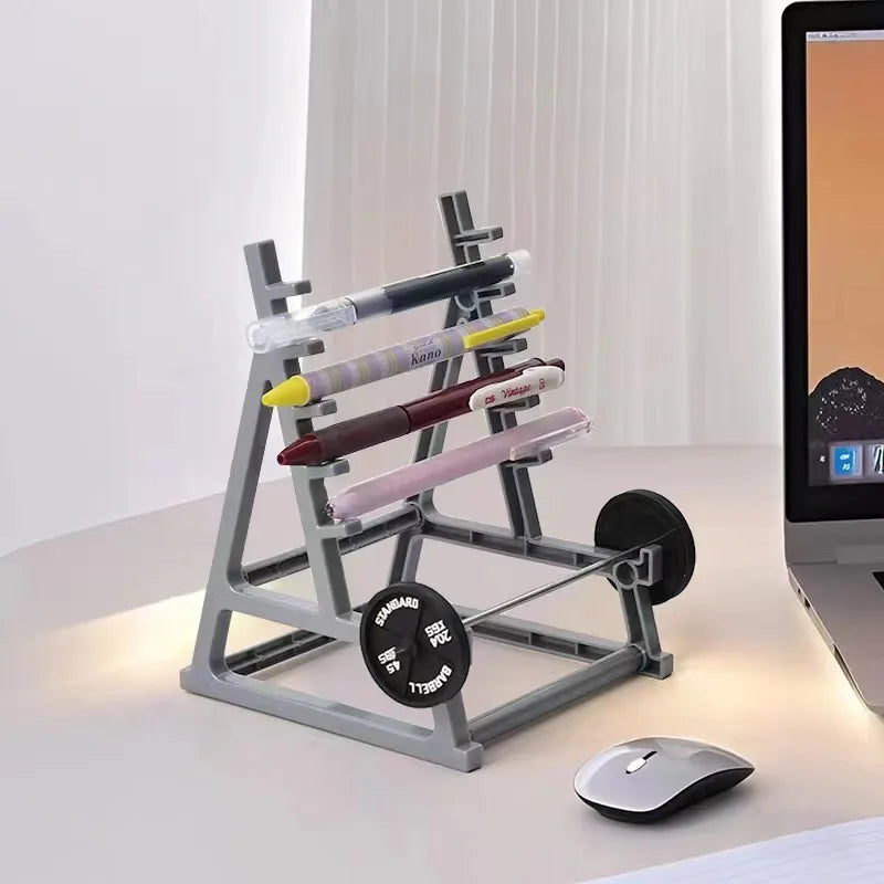 Porte-stylo Haltère Métal Créatif — Support Lunettes et Rangement Bureau Fitness
