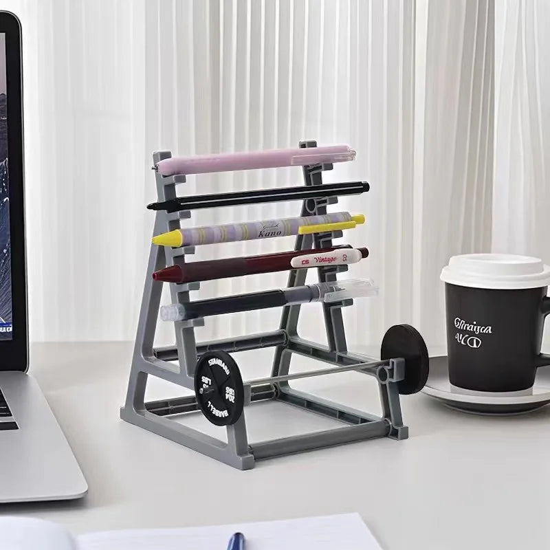 Porte-stylo Haltère Métal Créatif — Support Lunettes et Rangement Bureau Fitness