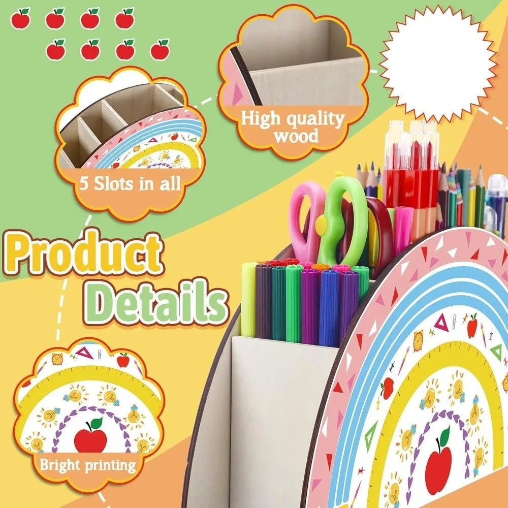 Porte-stylo Arc-en-ciel en Bois — 5 Fentes, Organisateur Pinceaux et Stylos Colorful