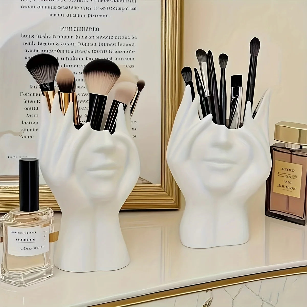 Porte-stylo Décoratif Visage — Vase Sculpture Bureau, Rangement Pinceaux et Stylos