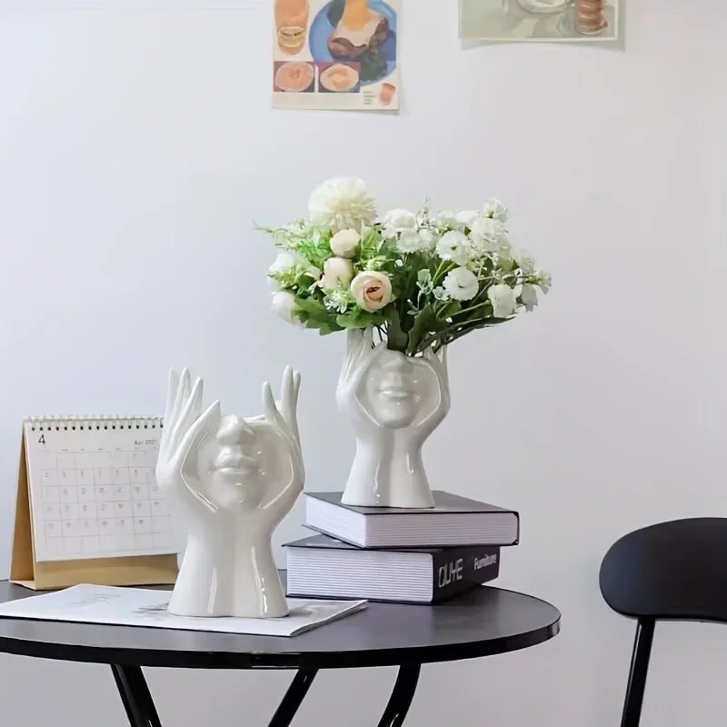 Porte-stylo Décoratif Visage — Vase Sculpture Bureau, Rangement Pinceaux et Stylos
