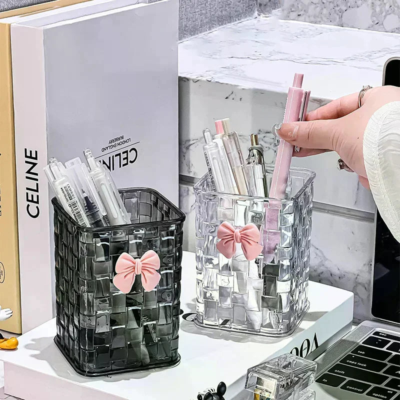 Porte-stylo et Rangement Bureau avec Décoration Nœud Papillon — Corbeille de Rangement