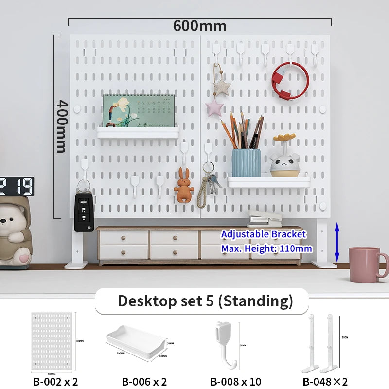 Panneau de Rangement Bureau Vertical Réglable — Rack Papeterie et Figurines Décoratives
