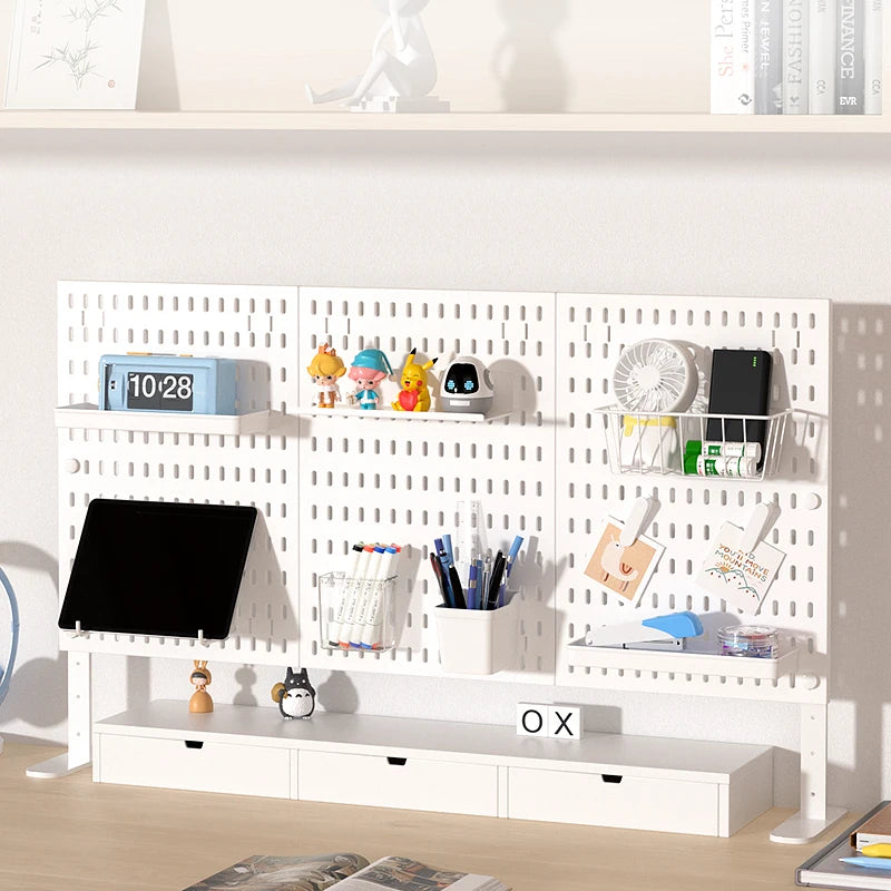 Panneau de Rangement Bureau Vertical Réglable — Rack Papeterie et Figurines Décoratives