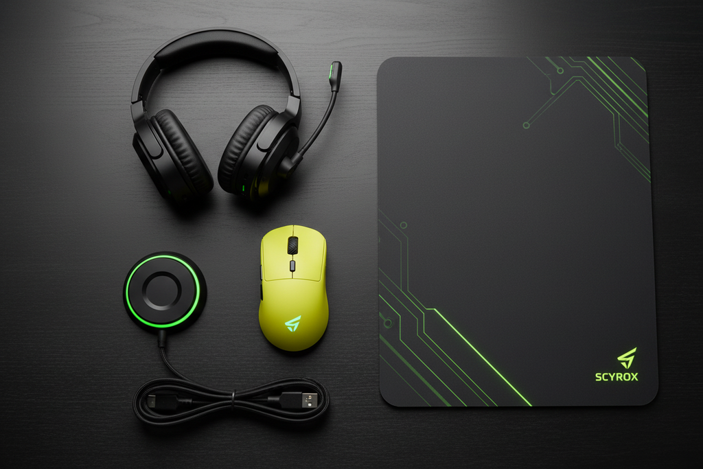 Souris gaming flat lay