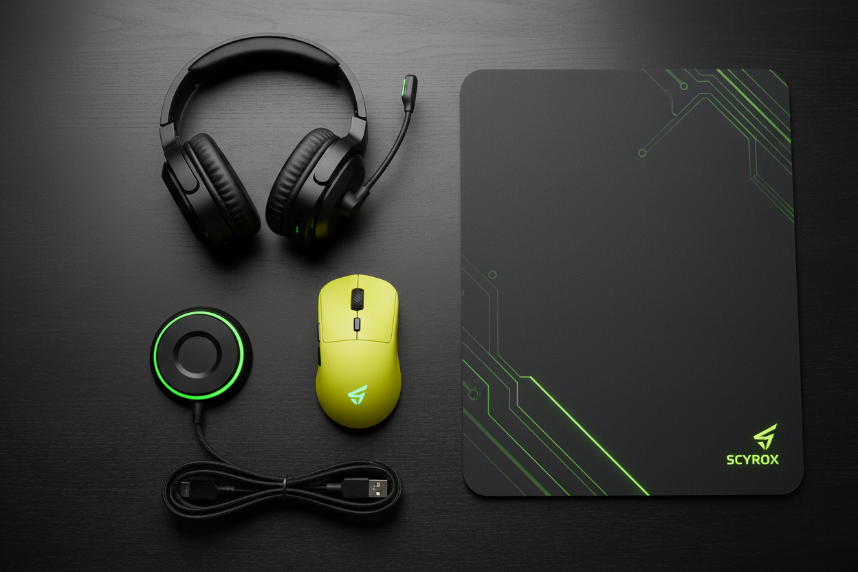 Souris gaming flat lay
